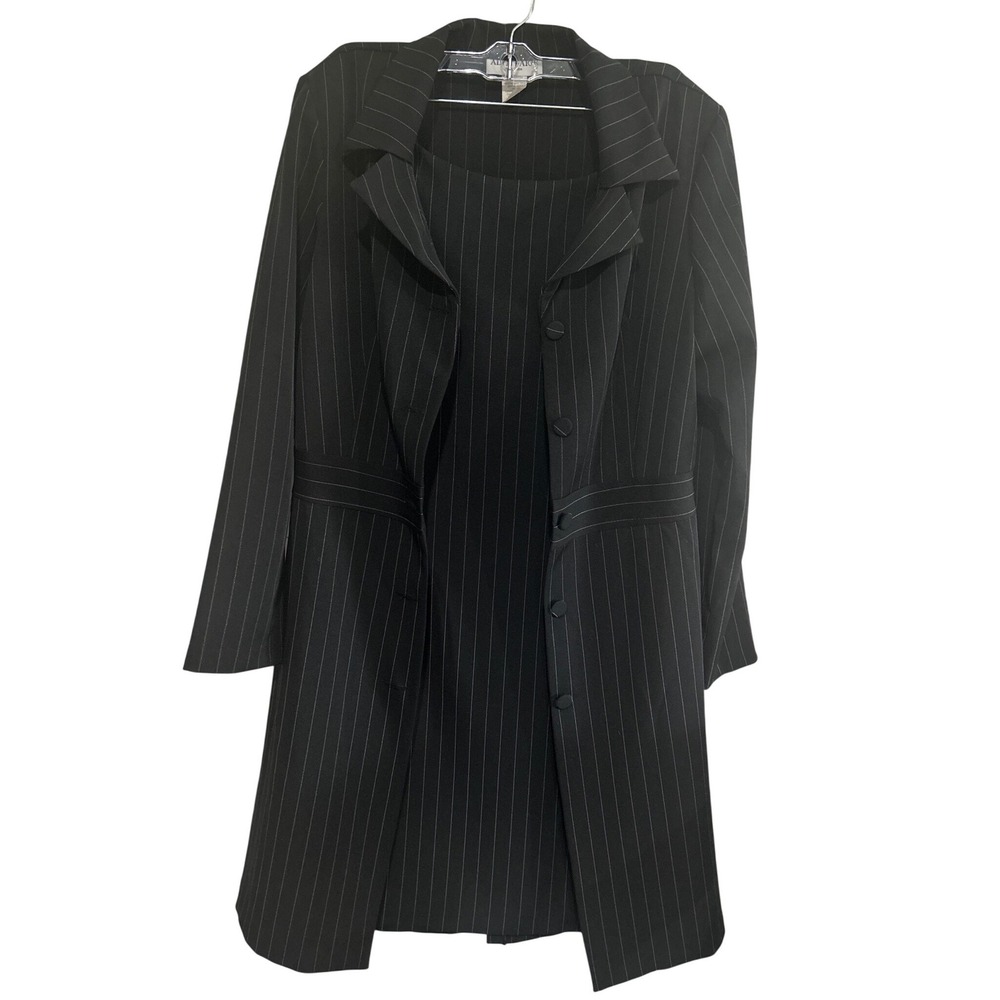 Alyn Paige Vintage Pinstripe Dress and Duster Jacket Set Black Size 11/12 USA
